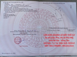 Cần bán nhanh lô đất thổ cư tại xã châu pha, thị xã phú mỹ, tỉnh bà rịa - vũng