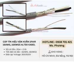 Cáp tín hiệu vặn xoắn 1pair 16awg, 16awgs altek kabel đà nẵng, hà nội, hồ chí minh