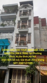 Chính chủ cho thuê nhà mặt tiền nguyên căn 6 tầng tại phường phúc xá,ba đình,hà