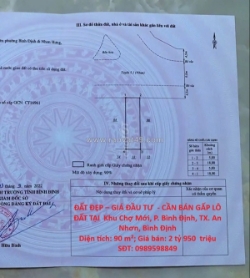 Đất đẹp – giá đầu tư  - cần bán gấp lô đất tại  khu chợ mới, p. bình định, tx.