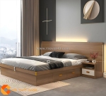 Giường ngủ gỗ công nghiệp màu nâu vân gỗ có hộc kéo
