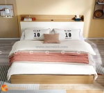 Giường ngủ gỗ công nghiệp mdf màu vân gỗ kèm kệ hiện đại