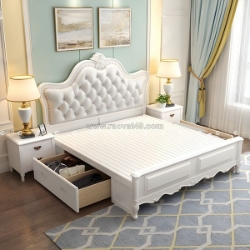 Giường ngủ gỗ sồi tự nhiên màu trắng bọc đầu nệm hiện đại