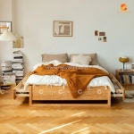Giường ngủ gỗ tự nhiên có hộc kéo hiện đại