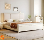 Giường ngủ gỗ tự nhiên màu trắng bọc đầu nệm hiện đại