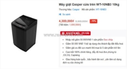 Máy giặt casper cửa trên wt-10nb3 10kg – giặt sạch mạnh mẽ, giá chỉ 4.300.000đ tại điện máy đại thanh!