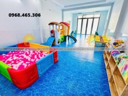 Nhà banh nhựa trẻ em, cầu trượt 2 khối nhà trẻ em