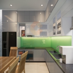 Tủ bếp acrylic thiết kế chữ l cao cấp hiện đại