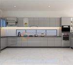 Tủ bếp gỗ công nghiệp phủ acrylic bóng gương chữ u