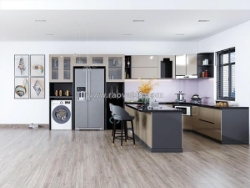 Tủ bếp gỗ công nghiệp phủ acrylic hiện đại tiện nghi