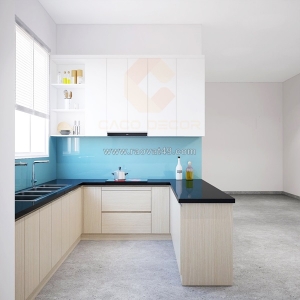 Tủ bếp mdf lõi xanh phủ melamine chữ u hiện đại