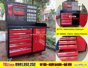Tủ đồ nghề 5 ngăn kéo + ngăn mở cánh + bảng treo dụng cụ
