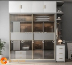 Tủ quần áo cánh kính cửa lùa màu trắng phối xám