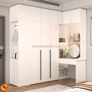 Tủ quần áo gỗ công nghiệp màu trắng có bàn phấn