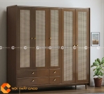 Tủ quần áo gỗ sồi phủ sơn tự nhiên đan mây hiện đại