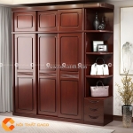 Tủ quần áo gỗ sồi tự nhiên có kệ trang trí
