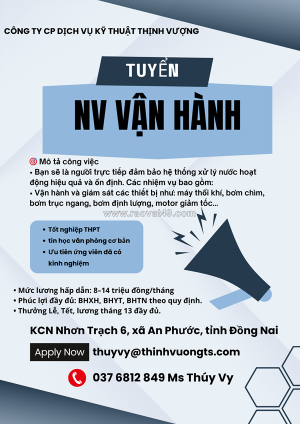 Tuyển nam nhân viên vận hành