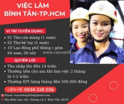 Tuyển nam nữ lđpt làm tại xưởng hương lộ 2 bình tân
