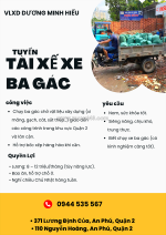 Vlxd dương minh hiếu tuyển 02 tài xế chạy ba gác – chở vlxd (quận 2 cũ)