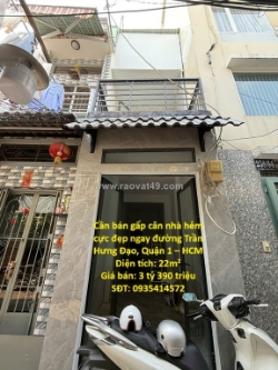 Bán nhà hẻm đẹp trung tâm quận 1, phường nguyễn thái  bình – giá chỉ 3 tỷ 390