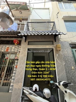 Bán nhà hẻm đẹp trung tâm quận 1, phường nguyễn thái  bình – giá chỉ 3 tỷ 390