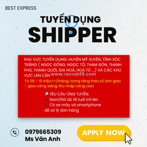 Best express tuyển shipper- mỹ xuyên, sóc trăng