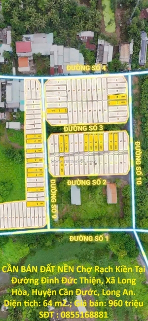 Cần bán đất nền chợ rạch kiền tại đường đinh đức thiện, xã long hòa, huyện cần