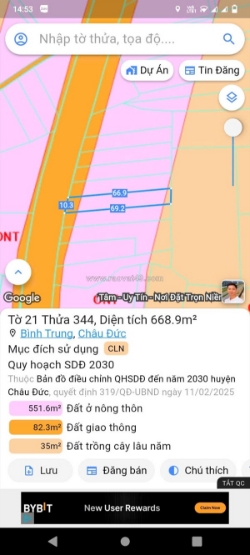 Cần tiền bán nhanh lô đất mặt tiền đường tl 765.. bình trung. châu đức