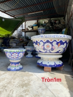 Chậu hoa cẩn sành sứ , chậu long phụng , chậu rồng