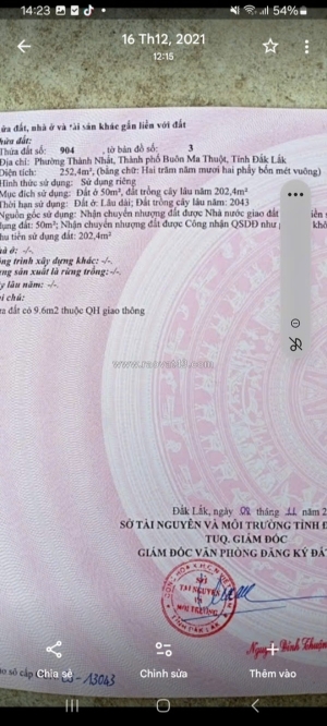 Chính chủ cần bán đất phường thành nhất – tp. buôn ma thuột