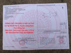 Chính chủ cần bán lô đất full thổ cư tại xã hố nai 3, huyện trảng bom, tỉnh