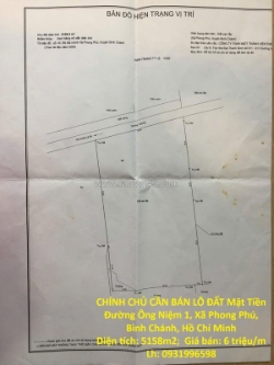 Chính chủ cần bán lô đất mặt tiền đường ông niệm 1, xã phong phú, bình chánh,