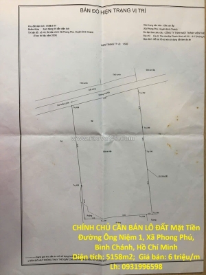 Chính chủ cần bán lô đất mặt tiền đường ông niệm 1, xã phong phú, bình chánh,