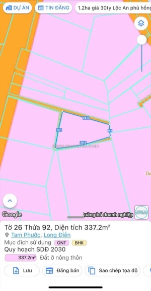 Có lô đất ở tam phước, long điền như sau:
🍀 dt: 338mv, sẵn 50tc, còn lại cây ln