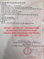 Đất đẹp – giá đầu tư  - cần bán lô đất  tại tam thanh, phú quý, bình thuận