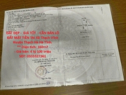 Đất đẹp -  giá tốt  - cần bán lô đất mặt tiền tại xã thạch vĩnh huyện thạch hà