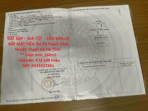 Đất đẹp -  giá tốt  - cần bán lô đất mặt tiền tại xã thạch vĩnh huyện thạch hà