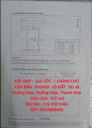 Đất đẹp – giá tốt  – chính chủ  cần bán  nhanh  lô đất  tại xã hoằng đạo, hoằng