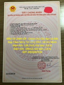 Đầu tư sinh lời - chính chủ cần bán lô đất đẹp tiềm năng tại long điền, hồ chí