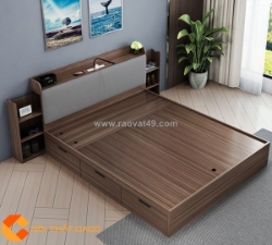 Giường ngủ gỗ công nghiệp bọc đầu nệm kết hợp kệ trang trí