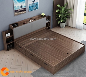 Giường ngủ gỗ công nghiệp bọc đầu nệm kết hợp kệ trang trí