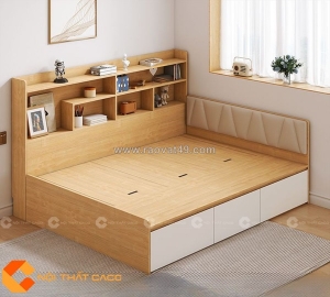 Giường ngủ gỗ công nghiệp có kệ đầu giường và hộc kéo