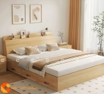 Giường ngủ gỗ công nghiệp màu vàng vân gỗ