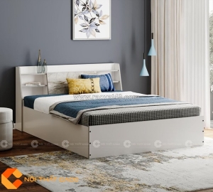 Giường ngủ gỗ công nghiệp mdf phủ melamine sơn trắng có kệ