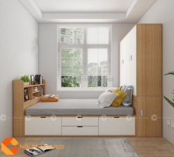 Giường ngủ gỗ công nghiệp thiết kế liền tủ tối ưu không gian