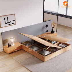 Giường ngủ gỗ công nghiệp thiết kế sát đất chịu lực tốt