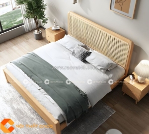 Giường ngủ gỗ sồi tự nhiên cao cấp, sang trọng - gntn042