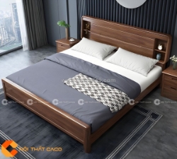 Giường ngủ gỗ tự nhiên chân thấp màu nâu sang trọng