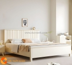 Giường ngủ gỗ tự nhiên màu trắng có hộc kéo hiện đại