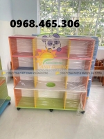 Kệ gỗ mdf mầm non 3 tầng, kệ gỗ nhà trẻ mẫu giáo